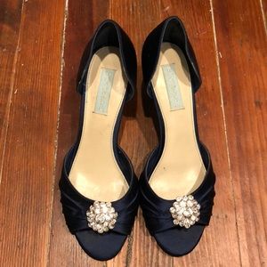 Blue by Betsey Johnson navy blue satin kitten heel